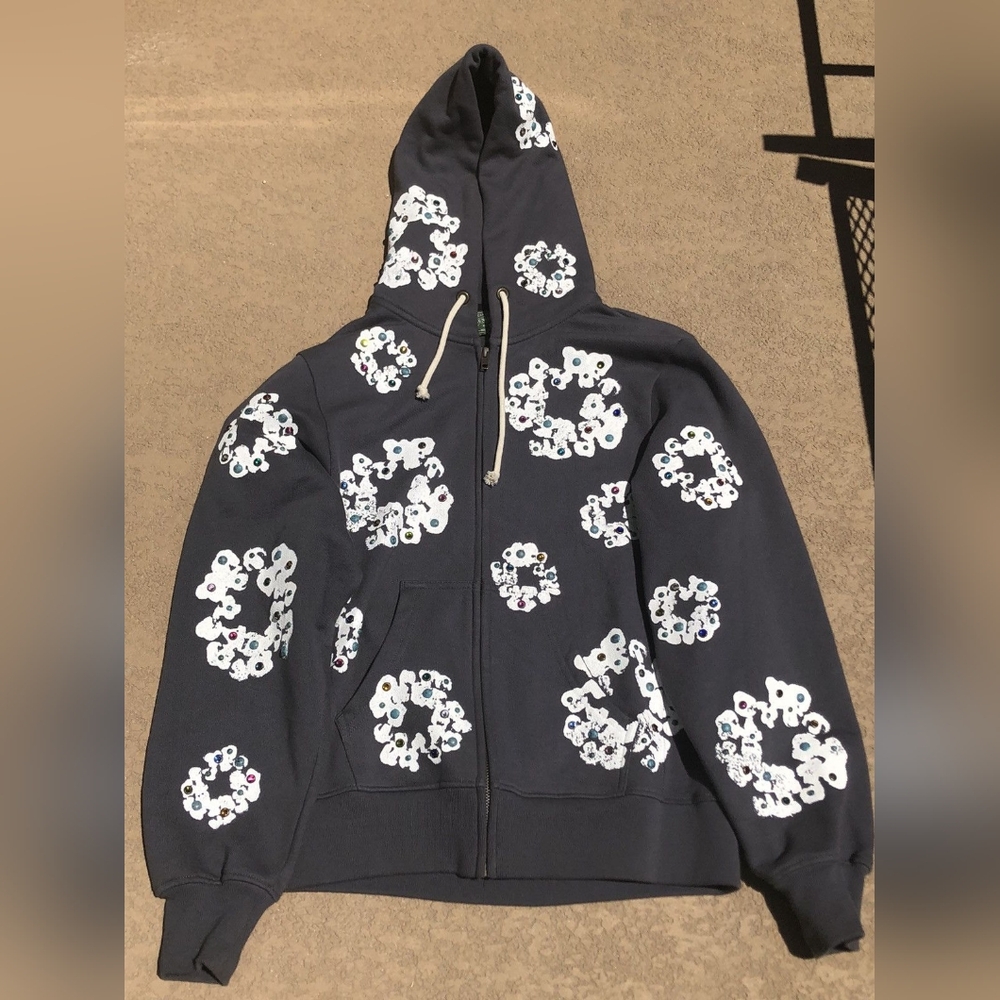Denim Tears Rhinestone Cotton Wreath Hoodie Black Sz L